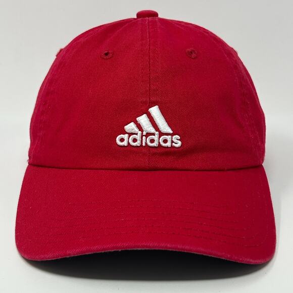 Adidas Climalite Dad Hat Baseball Cap Red Logo Strapback 6 Panel Unstructured - Picture 1 of 10
